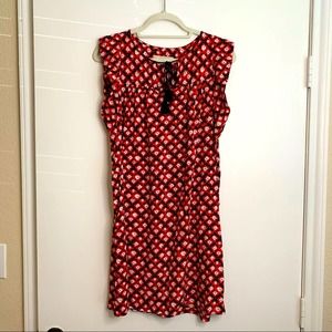 LOFT ANN TAYLOR ruffled sleeveless floral red,white,black,blue dress size Medium